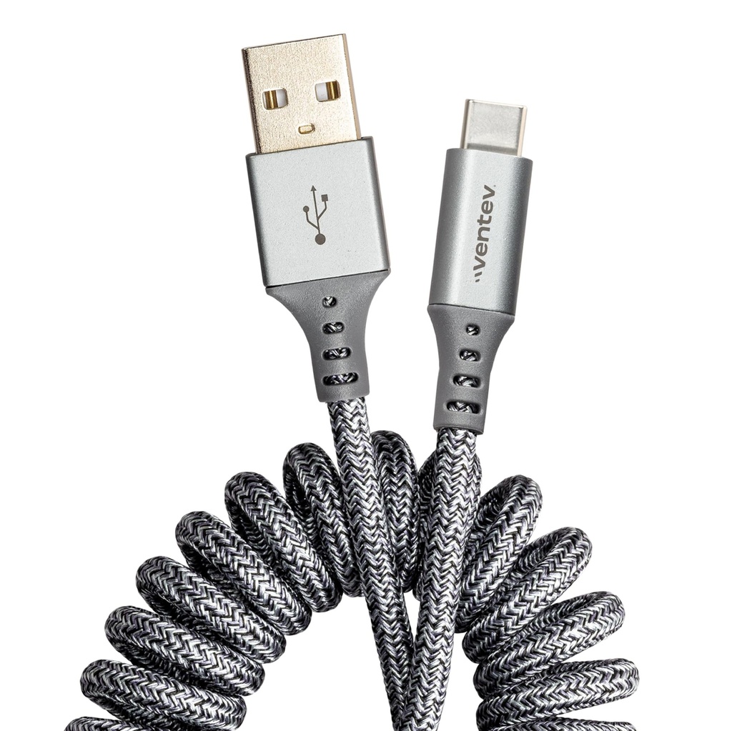 Ventev Usb A To Usb C High-Speed Helix Travel Cable For Iphone 15-17, Samsung, Pixel, Android Phones And More Devices (Heather Gray)