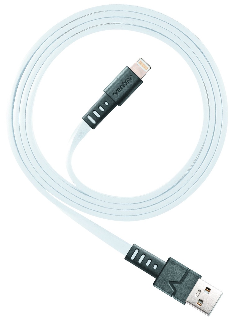 Ventev Chargesync Apple Lightning Cable | Flat, Tangle-Resistant Cable, Mfi Certified, Providing Power You Depend On To Charge Your Devices And Transfer Photos, Music And More With Ease | 3.3ft White