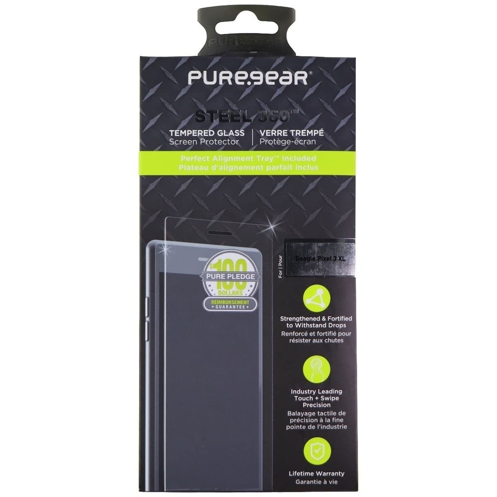 Puregear Steel 360 Tempered Glass Screen Protector For Google Pixel 3 Xl With Easy Install Alignment Tray + Pure Pledge Program ($100 Reimbursement Toward The Repair Of Broken Screen Guarantee)