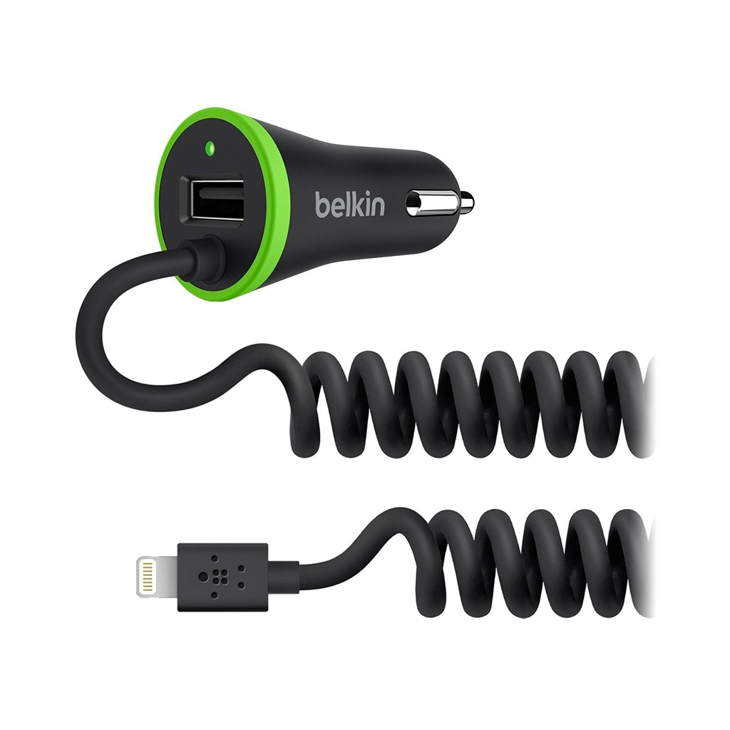 Belkin - 3.4a Car Charger, Coiled Lightning Cable And Usb F8j154bt04-Blkp
