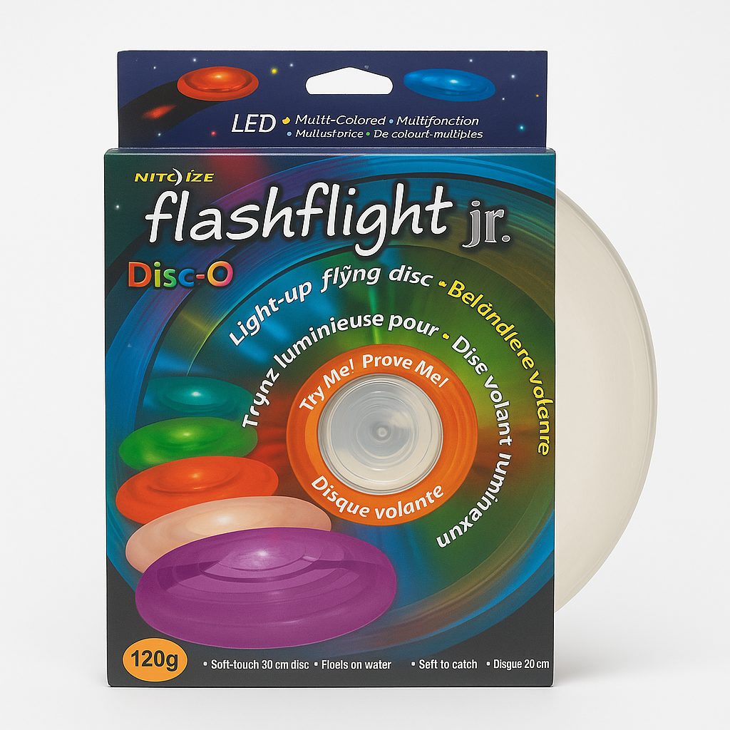 Nite Ize Flashflight Jr. Light Up Flying Disc For Kids, 120g Smaller Disc For Children, Color-Changing Disc-O Led Disc For Nighttime Play
