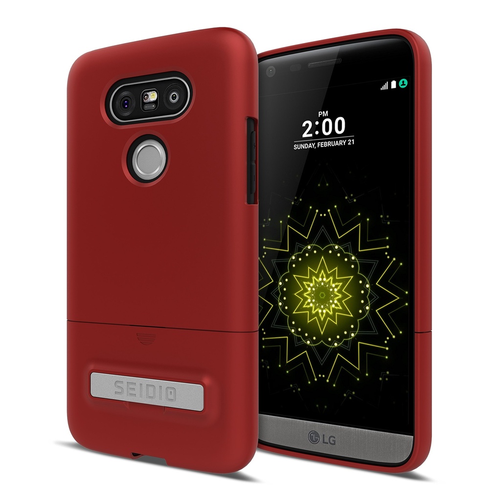 Seidio Surface Cell Phone Kickstand Case For Lg G5 - Retail Packaging - Dark Red/Black