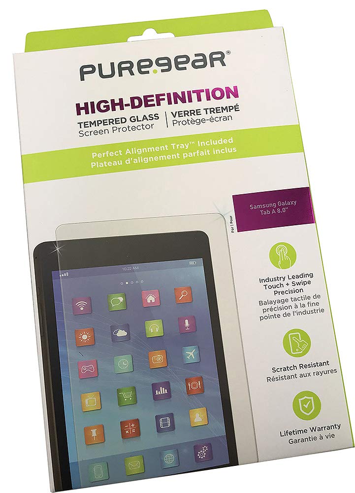 Puregear Galaxy Tab A8 Tempered Glass, Puretek 9h Hard Screen Protector Guard [With Perfect Alignment Install Tray] For Samsung Galaxy Tab A 8.0 (2017 Model, Sm-T385, Sm-T380)