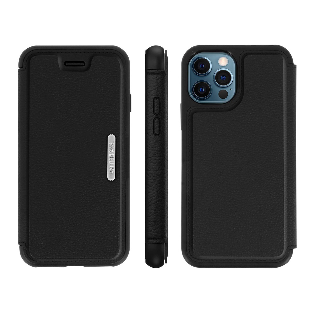 Otterbox Strada Case For Iphone 12 Pro Max, Shockproof, Drop Proof, Premium Leather Protective Folio With Two Card Holders, 3x Tested To Military Standard, Black