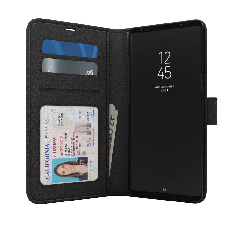 Skech Drop Tested Protective Polo Book Vegan Leather Wallet Cover With Detachable Case And Stand For Samsung Galaxy Note 10 (Wireless Charging Compatible) - Black