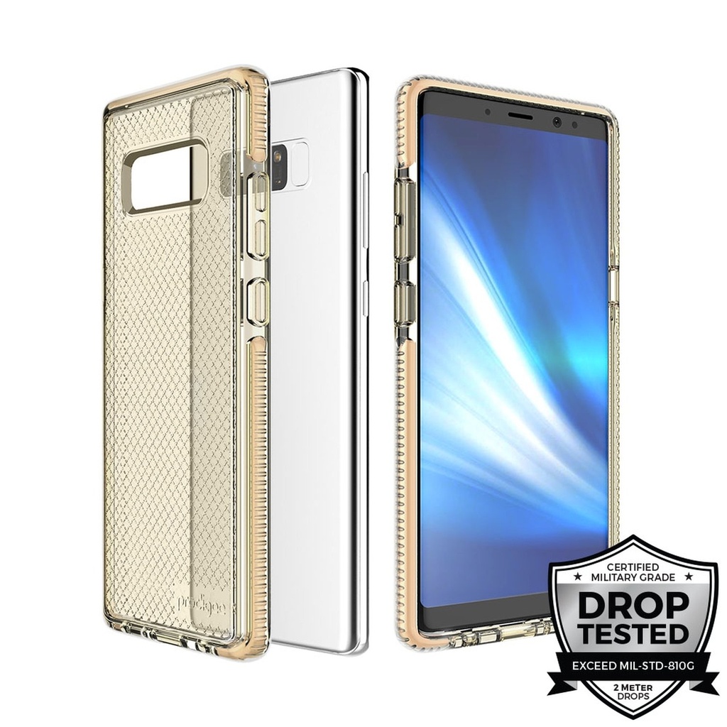 Prodigee [Safetee] For Samsung Galaxy Note 8 Cover 6.3" Protective Case, Gold Clear Transparent 2 Meter Military Grade Certified Drop Shock Test