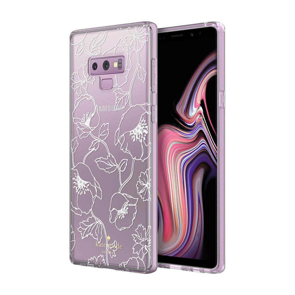 Kate Spade New York Protective Hardshell Case For Samsung Galaxy Note9 - Blossom Pink/Gold With Gems