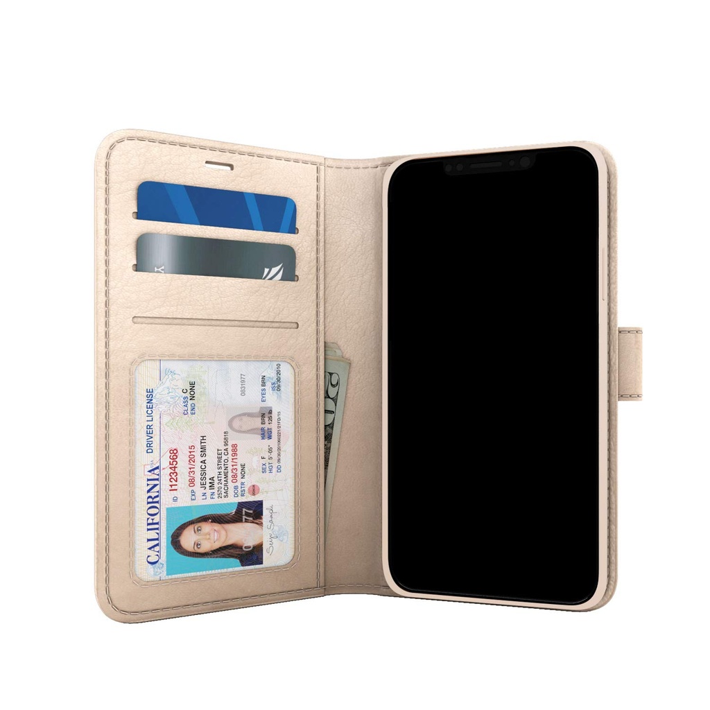 Skech Polo Book Clutch Wallet Cover With Detachable Protective Shockproof Inner Case And Stand For Iphone 11, 6.1" [Wireless Charging Compatible] - Champagne, Gold