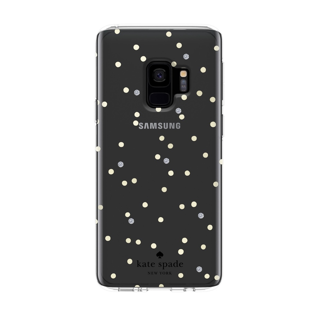 Kate Spade New York Protective Hardshell Case For Samsung Galaxy S9 - Multi Scatter Dot Gold / Clear With Stones