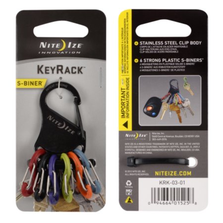 Nite Ize Keyrack, Stainless Steel Carabiner Key Chain With 6 Colorful Plastic S-Biners To Hold + Identify Keys, Bright Multi Colored