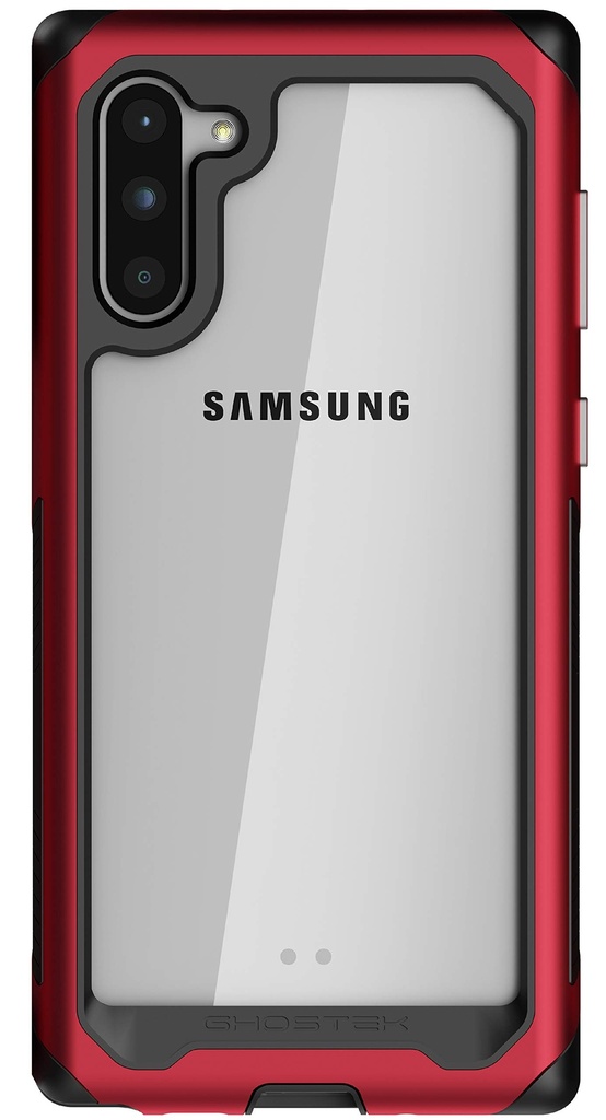 Ghostek Atomic Slim Galaxy Note 10 Clear Case With Super Space Metal Bumper Design Military Grade Aluminum Heavy Duty Protection Wireless Charging Compatible 2019 Galaxy Note10 5g (6.3 Inch) - (Red)