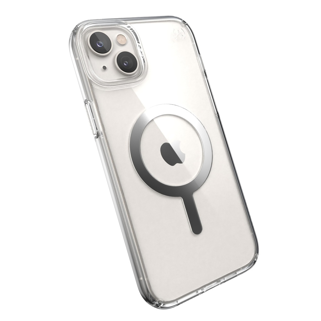Speck Clear Iphone 14 Plus Case - Drop Protection, Scratch Resistant, Dual Layer Slim Phone Case For 6.7 Inch Iphones 14 Plus - Magsafe Compatible - Anti-Yellowing - Presidio Perfect - Clear/Silver