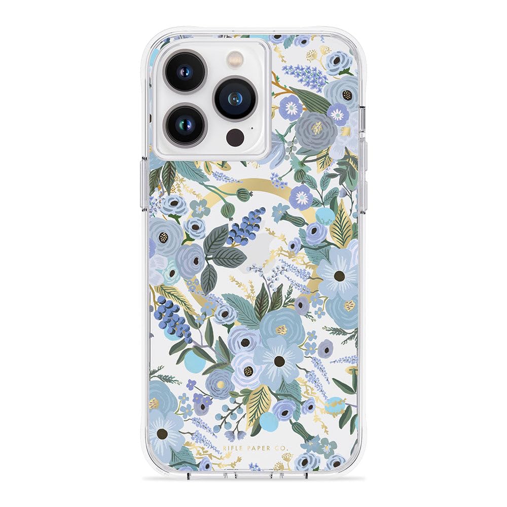 Rifle Paper Co. Iphone 14 Pro Max Case [Compatible With Magsafe] [10ft Drop Protection] Cute Iphone Case 6.7" With Floral Pattern, Anti-Scratch Tech, Shockproof Material, Slim Fit - Garden Party Blue