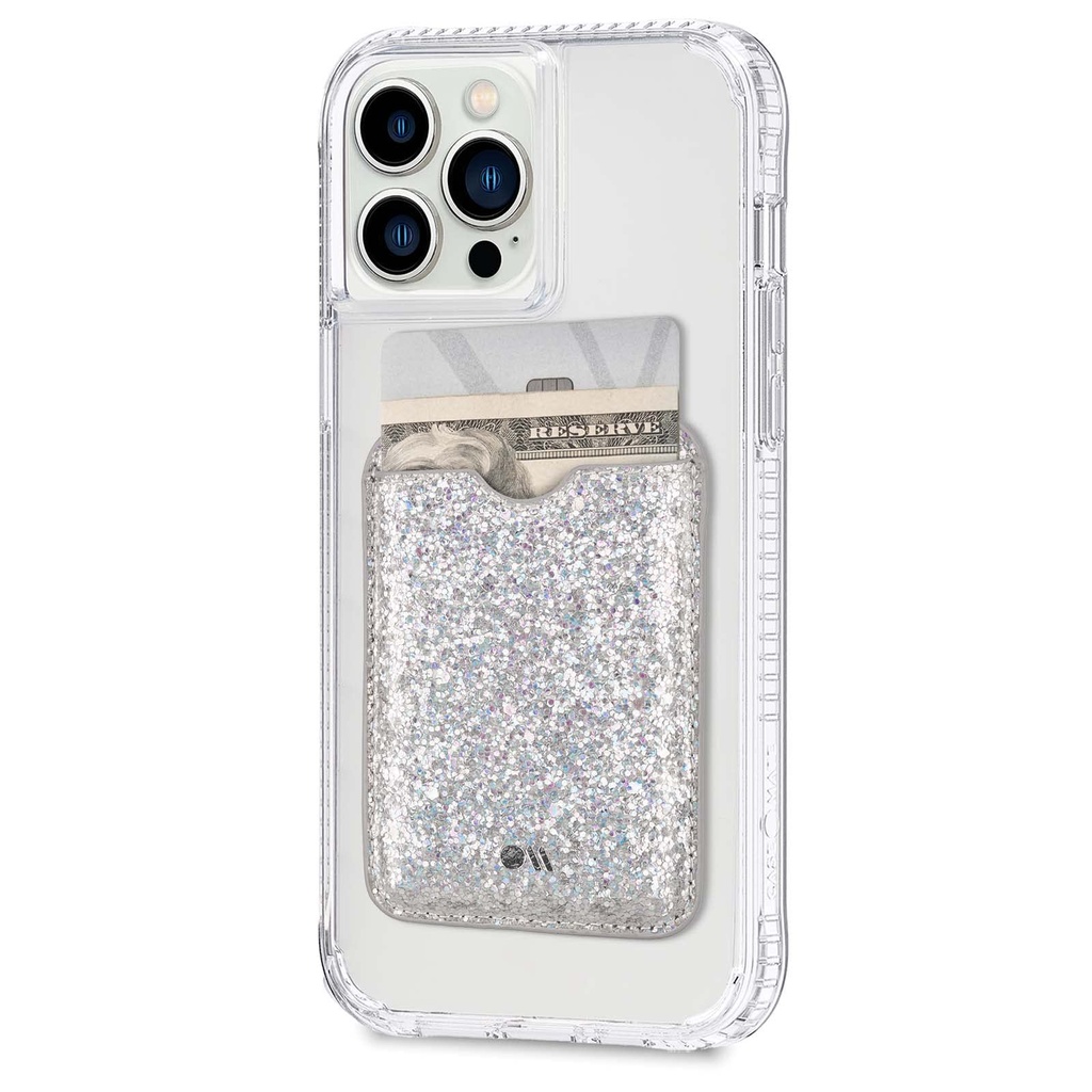 Case-Mate Magnetic Wallet For Iphone [Card Holder] [Holds Up To 3 Cards & Cash] - Vegan Leather Magsafe Wallet - Magnetic Phone Card Holder For Iphone 15 Pro Max / 15 Pro /14 Plus /14/13/12 - Sparkle