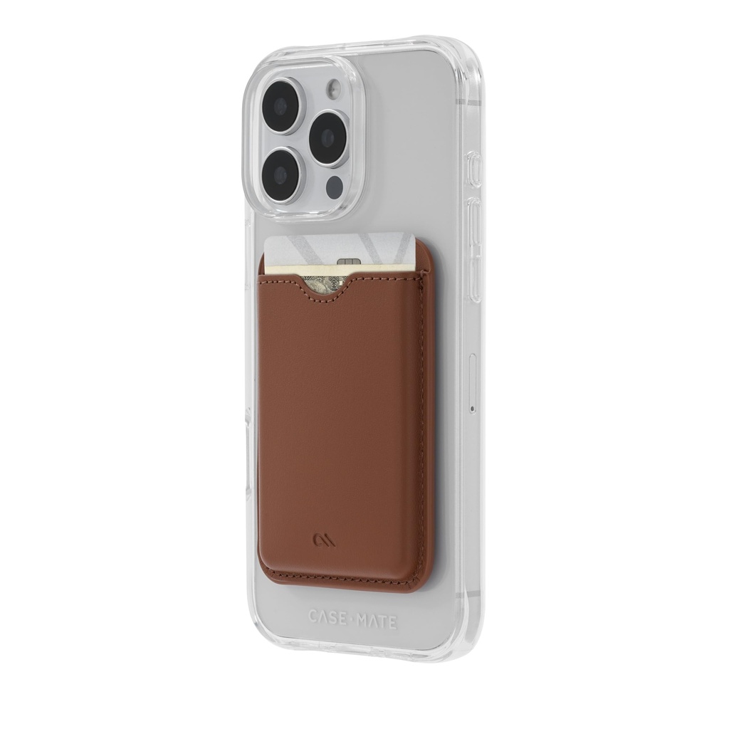 Case-Mate – Magnetic Wallet/Card Holder - Designed For Magsafe Compatible Iphones And Cases – Made With Vegan Leather, Holds Up To 3 Cards & Cash, Cognac Brown