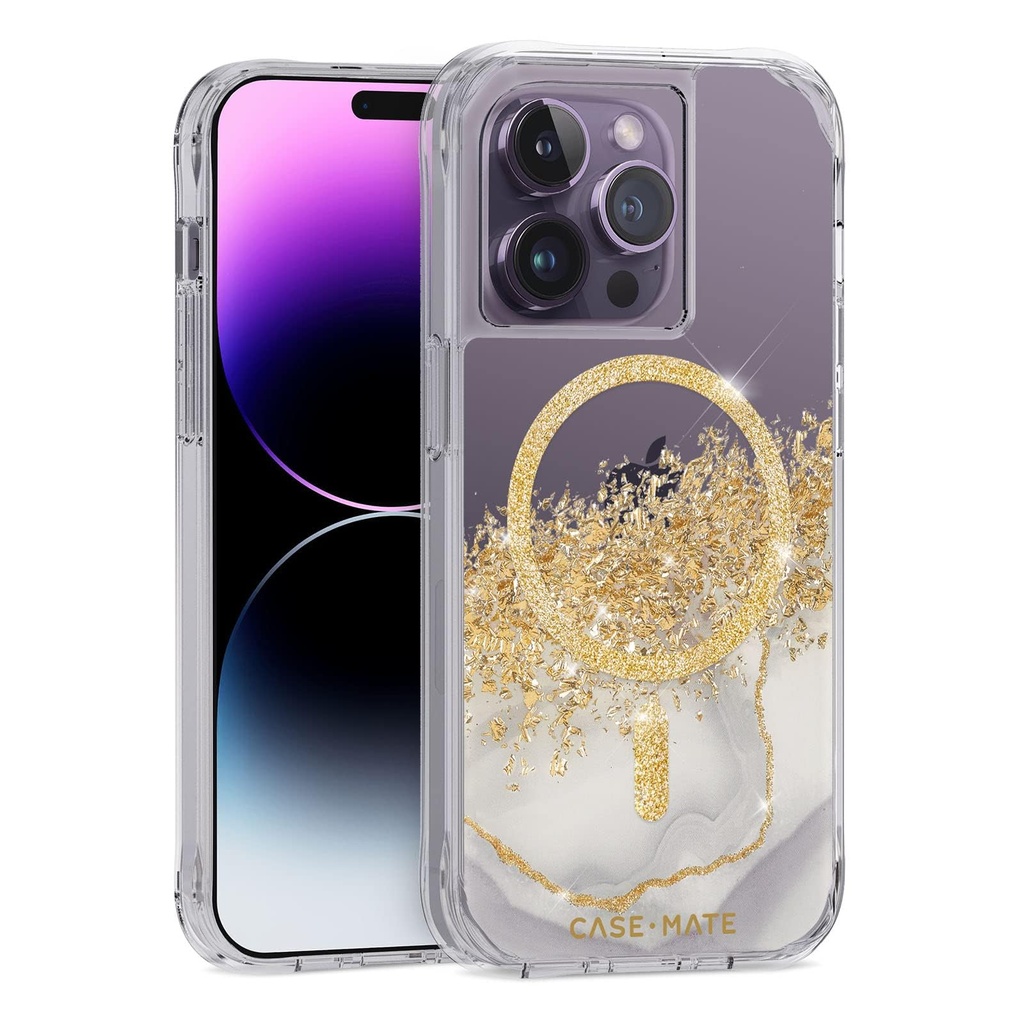 Case-Mate Iphone 14 Pro Case - Karat Marble [10ft Drop Protection] [Compatible With Magsafe] Magnetic Cover With Cute Bling Sparkle For Iphone 14 Pro 6.1", Anti-Scratch, Shock Absorbent, Slim Fit