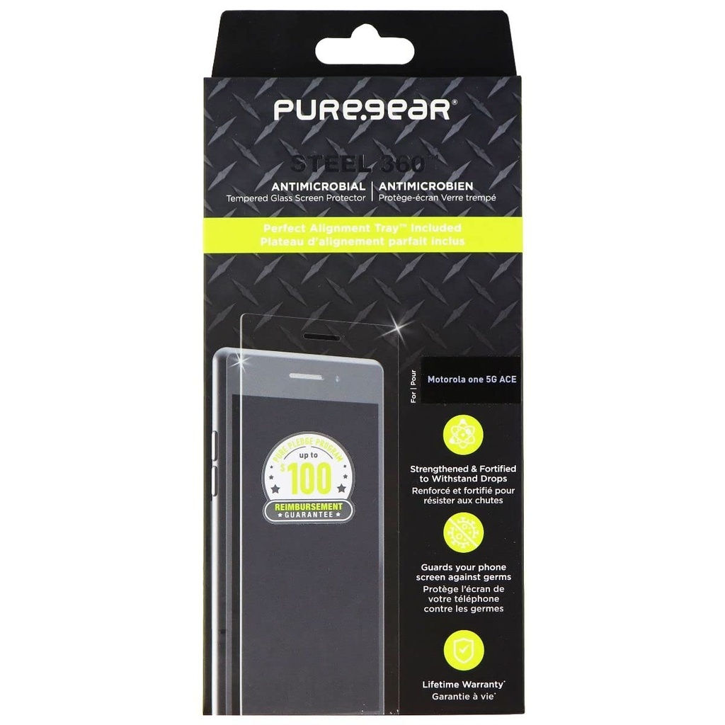 Puregear Steel 360 Tempered Glass + Install Tray For Motorola One 5g Ace - Clear