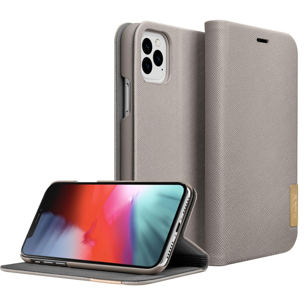 Laut | Prestige Folio For Iphone 11 Pro | 2x Card Pockets | Saffiano Vegan Leather • Taupe