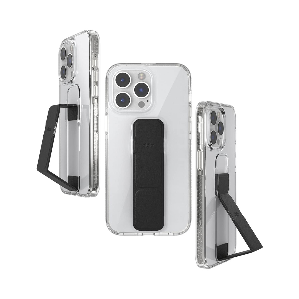 Clckr Case For Iphone 14 Pro Max With Phone Grip Ultra Thin Mobile Phone Case With Phone Stand 6.7 Inch Clear Black Shockproof Mobile Phone Holder With Raised Edges To Protect Screen/Camera