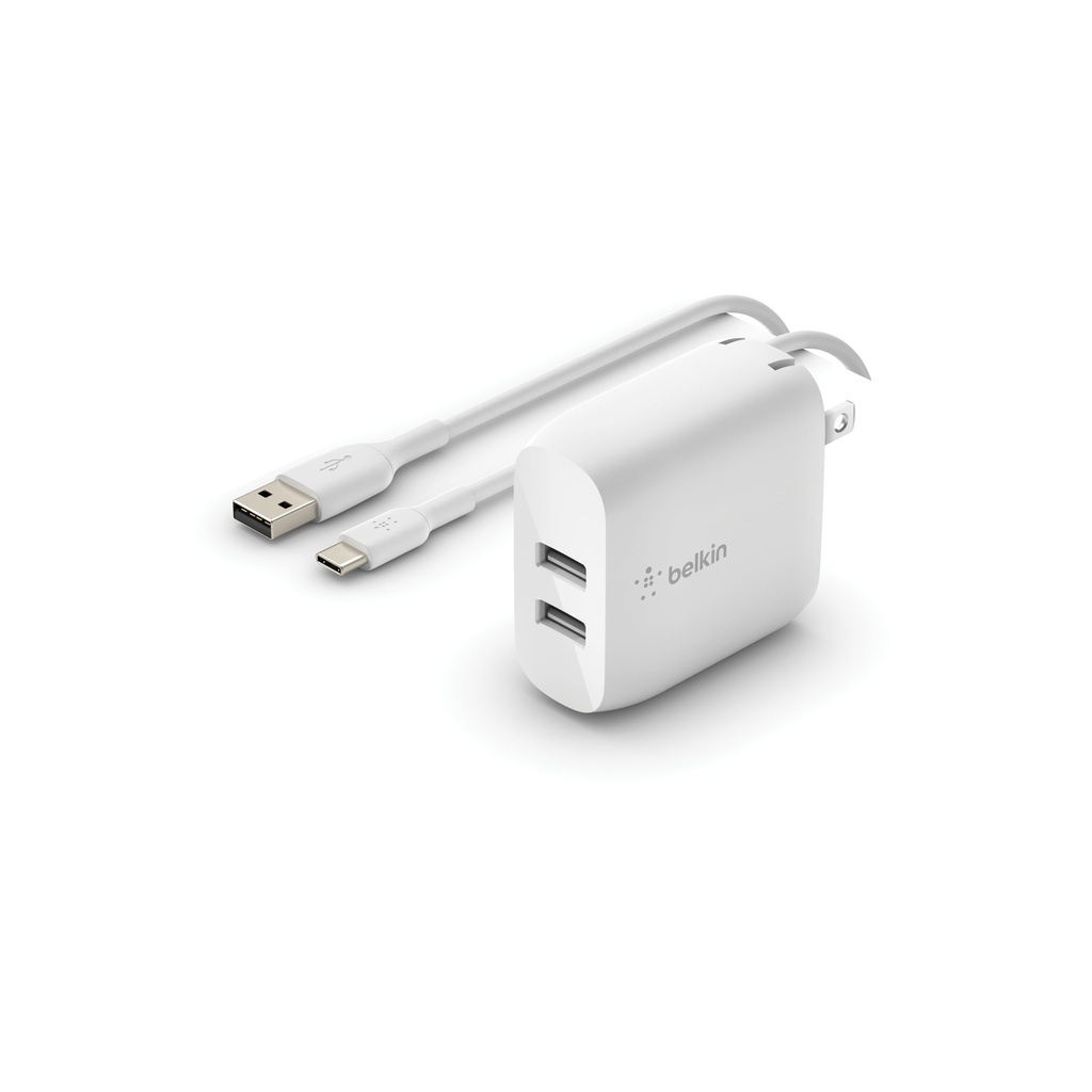 Belkin 24w Dual Port Usb Wall Charger W/ Usb-C Cable Included - Fast Charging Iphone 16 Charger For Power Bank, Ipad & Ipad Pro, Samsung Galaxy S25, Google Pixel, & More