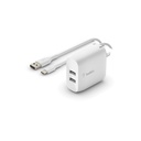Belkin 24w Dual Port Usb Wall Charger W/ Usb-C Cable Included - Fast Charging Iphone 16 Charger For Power Bank, Ipad & Ipad Pro, Samsung Galaxy S25, Google Pixel, & More