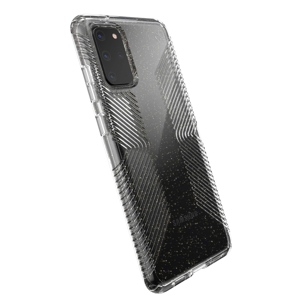 Speck Products Presidio Perfect-Clear With Grip + Glitter Samsung Galaxy S20+ Case, Clear With Gold Glitter/Clear (136376-5636)