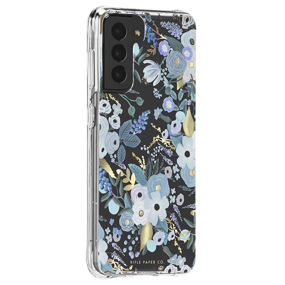 Rifle Paper Co - Case For Samsung Galaxy S21 5g - Gold Foil Elements - 10ft Drop Protection - 6.2 Inch - Garden Party Blue