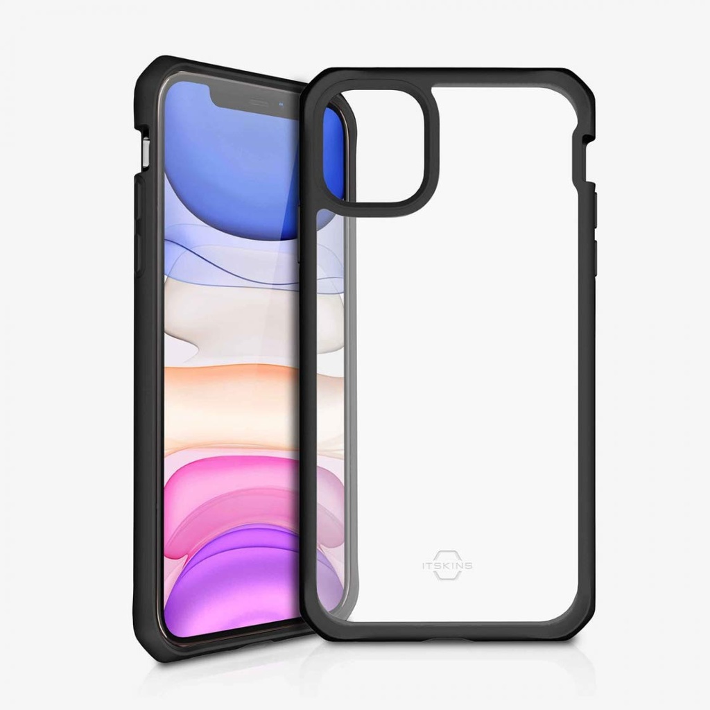 Itskins Hybrid Solid Protective Phone Case Compatible With Apple Iphone 11, Slim Hybrid Case, Anti-Yellowing, And Heavy Duty Shockproof Cover, Military Phone Case | Black And Transparent