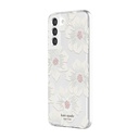 Kate Spade New York Defensive Hardshell Case For Samsung Galaxy S22+ (Plus) - Hollyhock Floral Clear/Cream With Stones/Cream Bumper