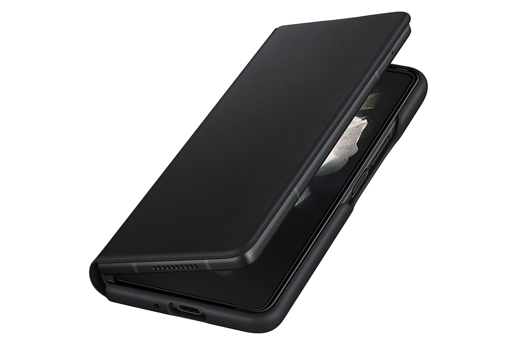 Samsung Galaxy Z Fold 3 Flip Phone Case, Leather Protective Cover With Stand, Heavy Duty, Shockproof Smartphone Protector, Us Version, Black,Ef-Ff926lbegus