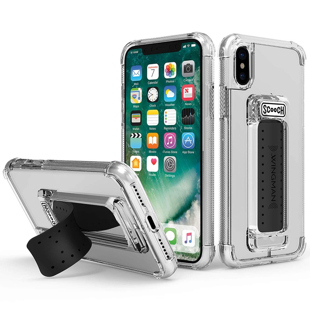 Scooch Wingman Kickstand Case For Iphone X/Xs Case [10 Ft Drop Protection] [Two-Way Stand] Protective Phone Cover, Compatible With Magnetic Car Mounts (Clear)
