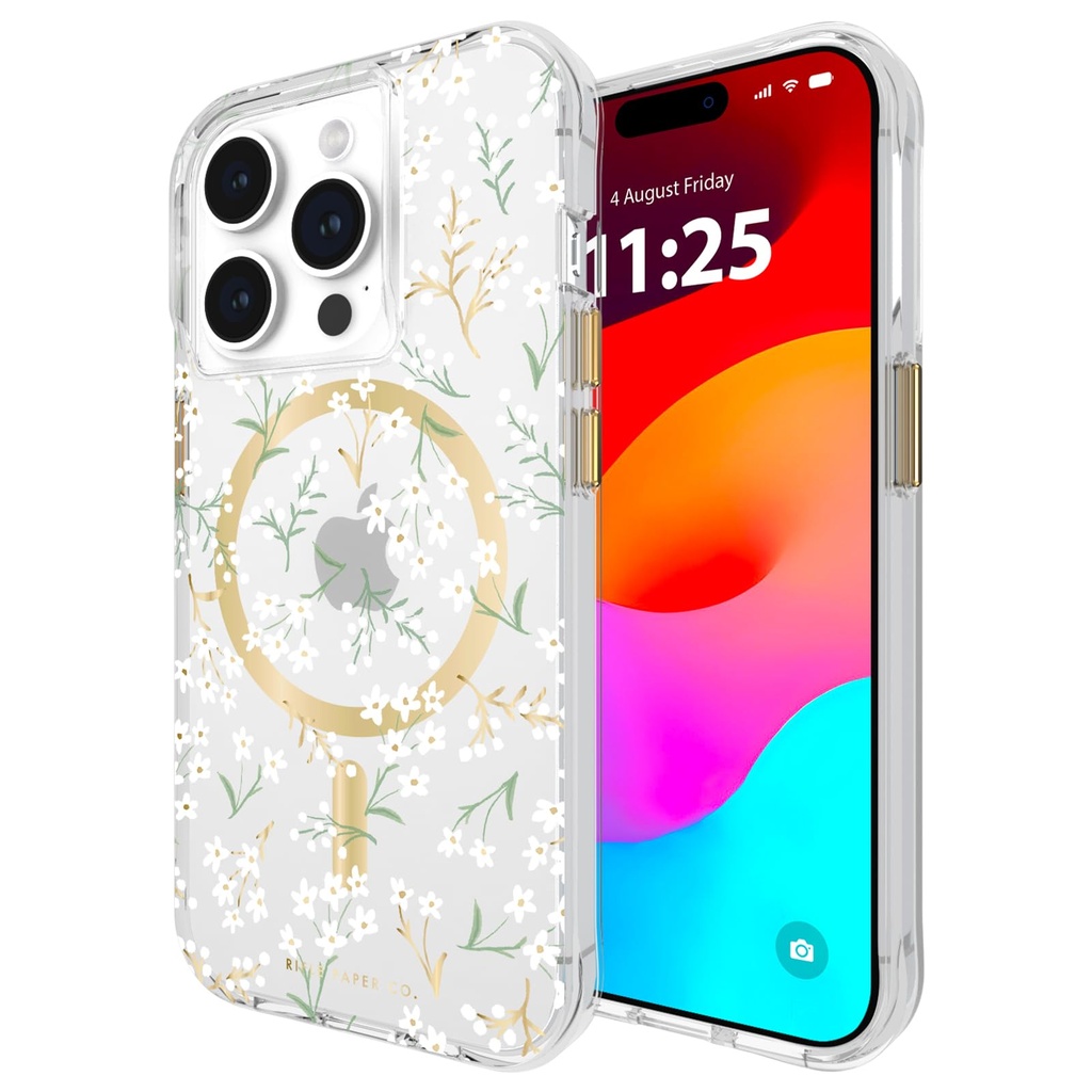 Rifle Paper Co. Iphone 15 Pro Case [Compatible With Magsafe] [12ft Drop Protection] Cute Iphone Case 6.1" With Floral Pattern, Anti-Scratch Tech, Shockproof Material, Slim Fit - Petite Fleurs