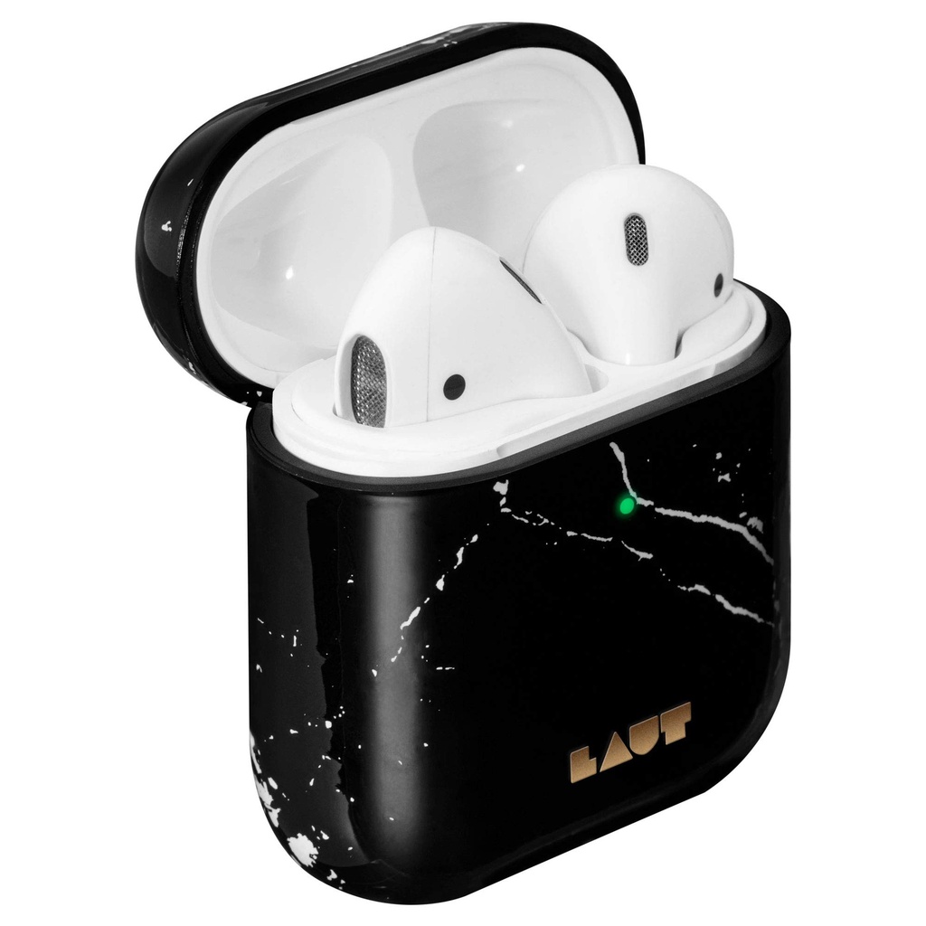 Laut - Huex Elements For Airpods 2 And 1 Charging Case | Marble Print Pattern |360° Pattern | Front Led Visible (Marble Black)