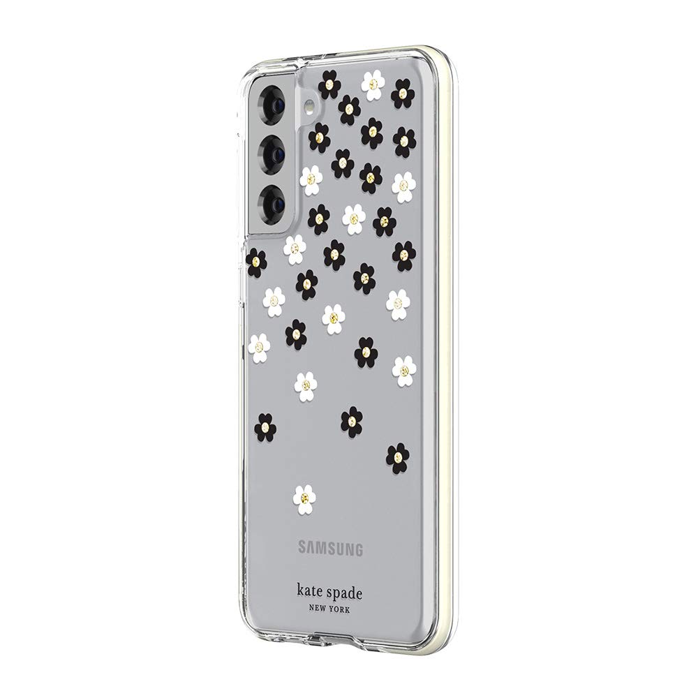 Kate Spade New York Defensive Hardshell Case Compatible With Samsung Galaxy S21+ 5g - Scattered Flowers Silicone,Lightweight Black/White/Gold Gems/Clear/White Bumper
