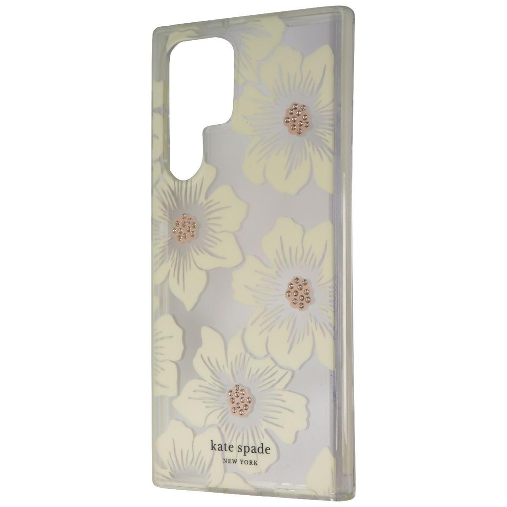 Kate Spade New York Protective Hardshell Case For Samsung Galaxy S22 Ultra - Hollyhock Floral Clear/Cream With Stones