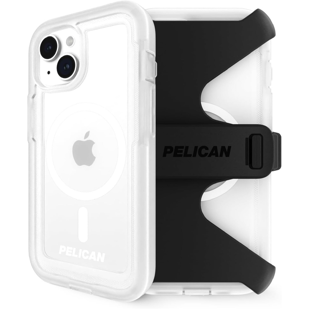 Pelican Voyager - Iphone 15 Plus Case 6.7" [Compatible With Magsafe] [Anti-Yellow] Magnetic Charging Phone Case With Belt Clip Holster Kickstand [18ft Military Grade Drop Protection] - Clear