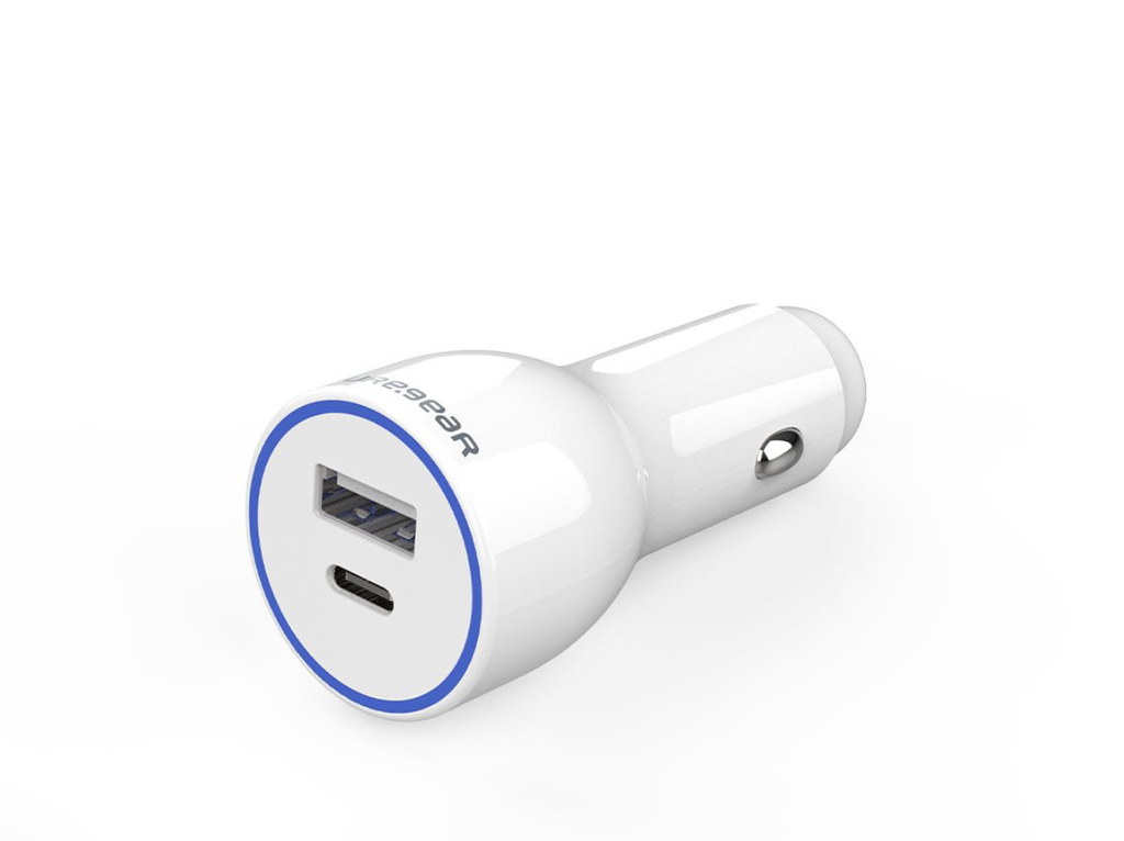 PURE GEAR LIGHTSPEED - 30W DUAL PORT USB-A + USB-C PD CAR CHARGER - WHITE