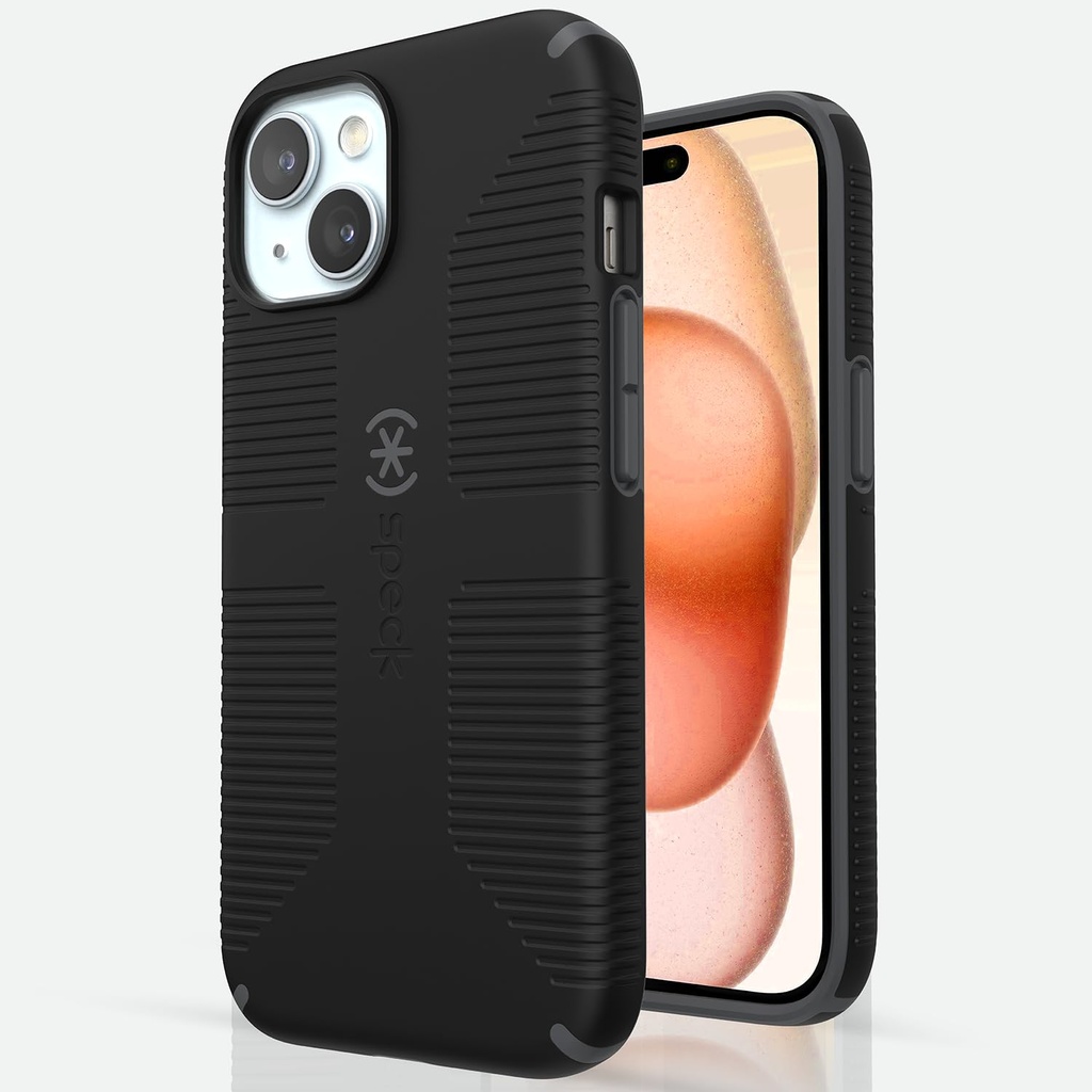 Speck Iphone 15 Case - Built For Magsafe, Drop Protection Grip – For Iphone 15 Iphone 14 & Iphone 13 - Scratch Resistant, Soft Touch, 6.1 Inch Phone Case - Candyshell Grip Black/Slate Grey