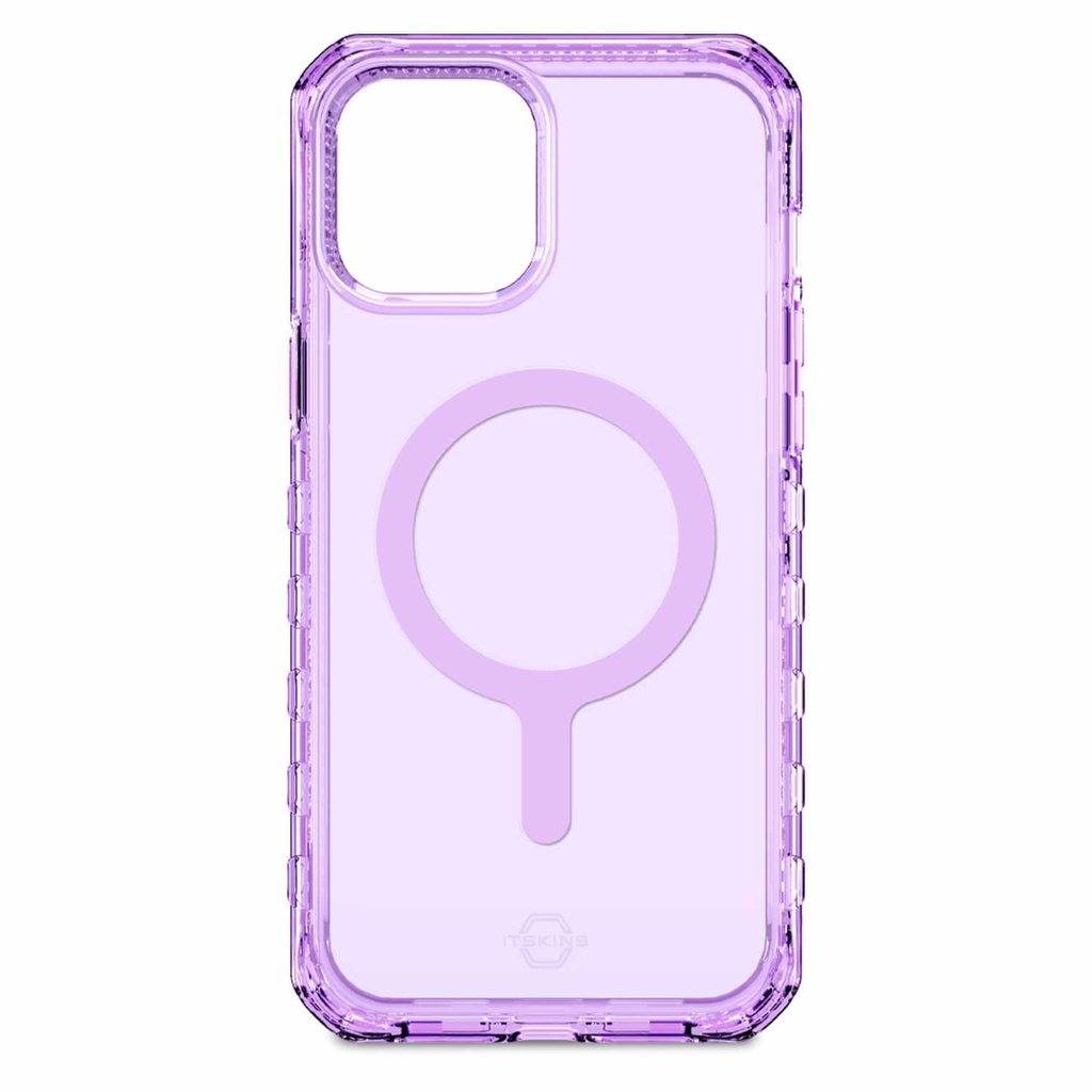 Itskins Supreme R // Clear Magnetic Protective Phone Case Compatible With Iphone 14 Pro Max, Compatible With Magsafe, Slim Hybrid Case, Anti-Yellowing, Military Shockproof Cover - Light Purple Print
