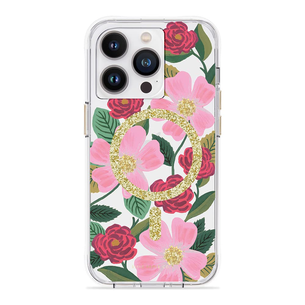 Rifle Paper Co. Iphone 14 Pro Case [Compatible With Magsafe] [10ft Drop Protection] Cute Iphone Case 6.1" With Floral Pattern, Anti-Scratch Tech, Shockproof Material, Slim Fit - Rose Garden