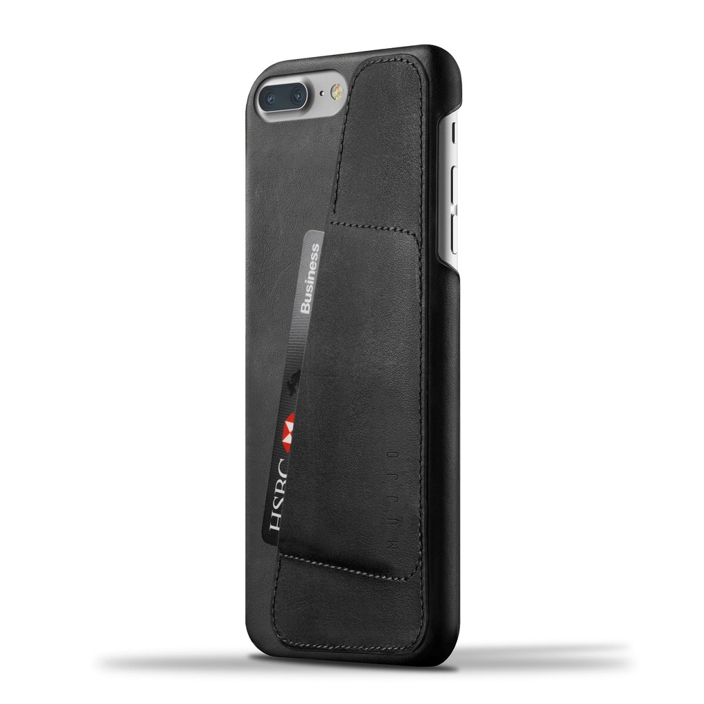 Mujjo Moulded Edge Leather Wallet Case For Iphone 8 Plus, Iphone 7 Plus | Premium Genuine Leather, Natural Aging Effect | Pocket For 2-3 Cards (Black)