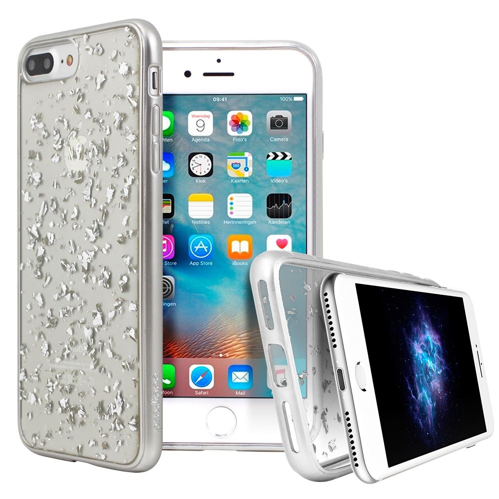 Prodigee [Scene Treasure] Silver For Iphone 8 Plus - 7 Plus & Iphone 6/6s (5.5") Clear Transparent Silver Gray Black Protective Stylish Fashionable Sparkling Glitter Flakes