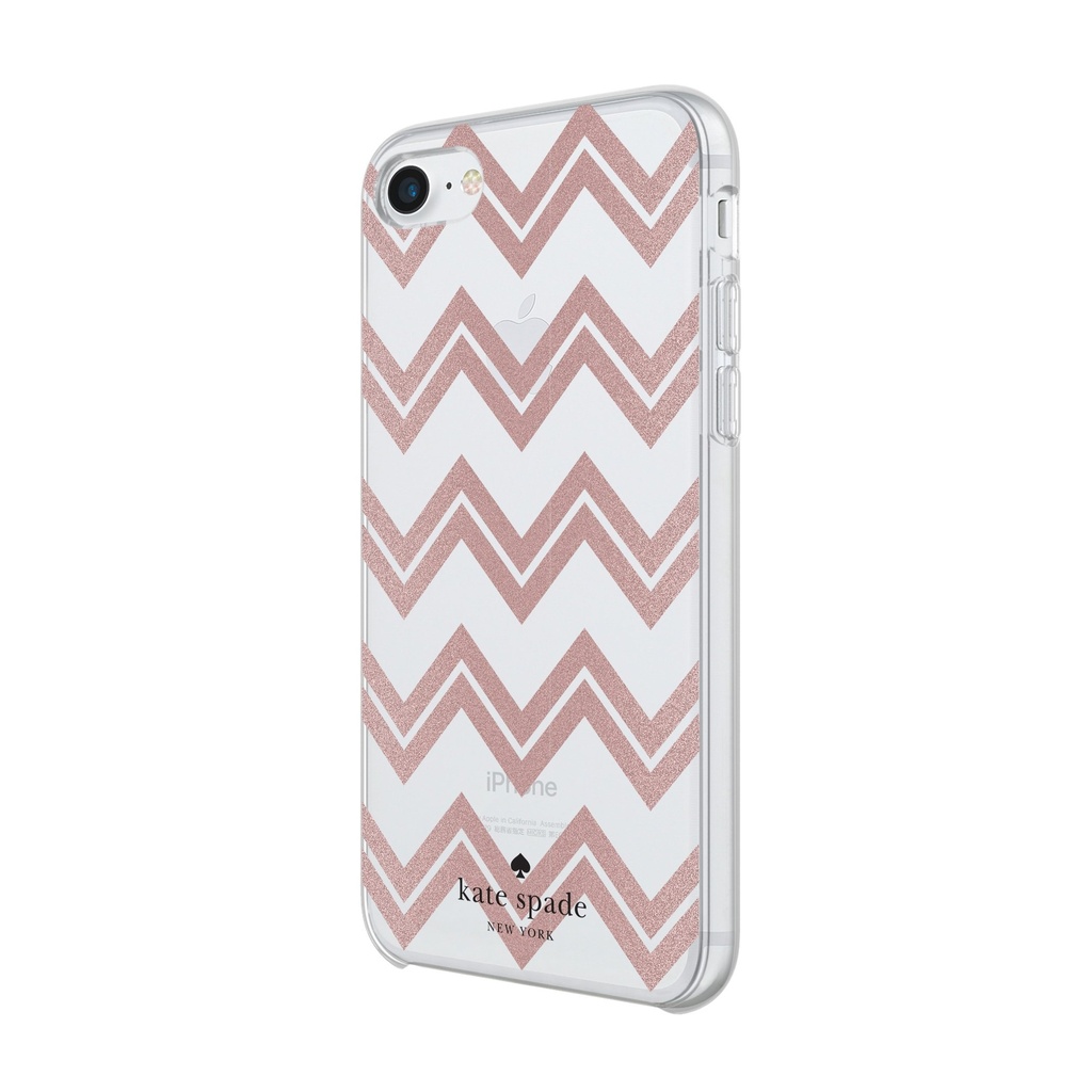 Kate Spade  Iphone 6/6s/7/8 Hard-Shell Case - Chevron (Rose Gold Glitter/Clear)