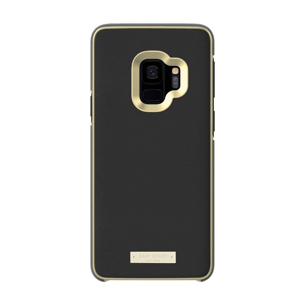 Kate Spade New York Wrap Case For Samsung Galaxy S9 - Black Saffiano Black / Gold Logo Plate